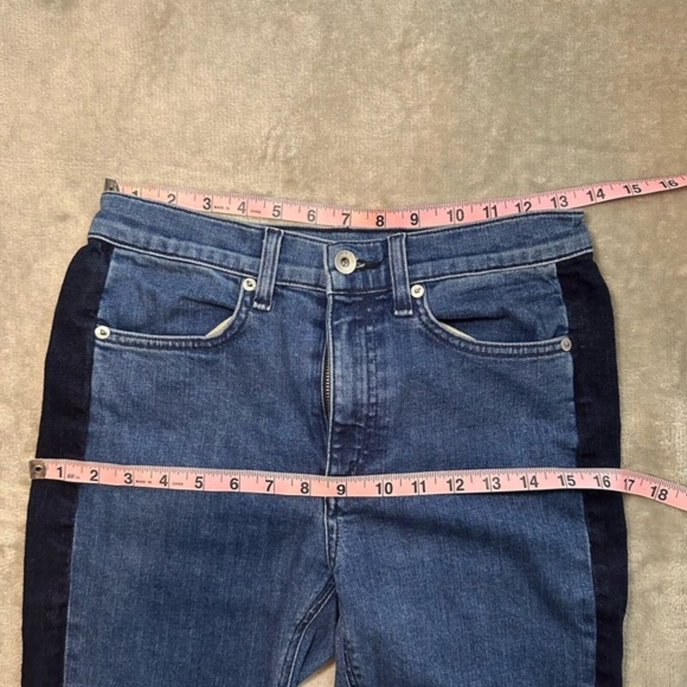 Rag & Bone Mazie Jeans Sz 27x25.5 Double Indigo Tuxedo Racing Panel Crop Skinny - Picture 6 of 14
